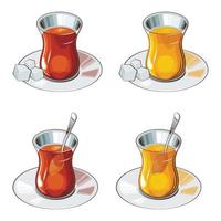 Tea Collection, Glass Cup of Tea, Black Red Green Tea vector