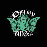 Angel head with wings. Vector illustration for t-shirt print.