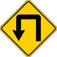 Warning Sign, Double Left Turn Symbol On White Background vector