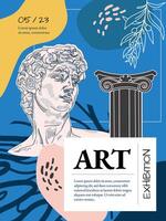 creativo volantes o póster conceptos con resumen geométrico formas y humano siluetas en brillante antecedentes. romano y griego vector ilustración. Arte carteles para el exhibición, revista o cubrir