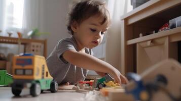 Cute little children playing with toys in the room artwork photo