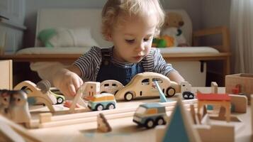 Cute little children playing with toys in the room artwork photo
