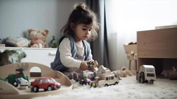 Cute little children playing with toys in the room artwork photo