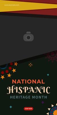 Hispanic heritage month. Abstract floral ornament banner design, colorful style with text, geometry
