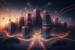 ilustración de el inteligente ciudad conexión tecnología concepto, exhibiendo interconectado dispositivos y sistemas ai generado foto