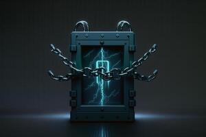 Illustration of a digital screen displaying a lock icon and an unbreakable chain, symbolizing the strength and durability of the security measures. photo