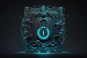 Illustration of a digital screen displaying a lock icon and an unbreakable chain, symbolizing the strength and durability of the security measures. photo