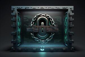 Illustration of a digital screen displaying a lock icon and an unbreakable chain, symbolizing the strength and durability of the security measures. photo