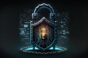 Illustration of a digital screen displaying a lock icon and an unbreakable chain, symbolizing the strength and durability of the security measures. AI Generated photo