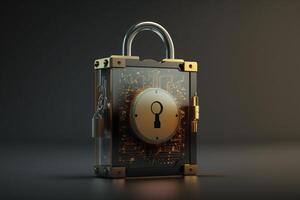 Illustration of a padlock on a digital screen, symbolizing secure and encrypted data. photo