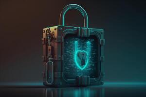 Illustration of a padlock on a digital screen, symbolizing secure and encrypted data. photo