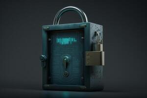 Illustration of a padlock on a digital screen, symbolizing secure and encrypted data. photo