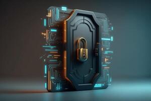 Illustration of a digital screen with a security concept lock, symbolizing protection against unauthorized access. photo