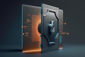 Illustration of a digital screen with a security concept lock, symbolizing protection against unauthorized access. photo