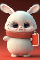 white rabbit wearing glasses and a red scarf. . photo