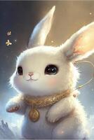 white rabbit with a gold chain around its neck. . photo