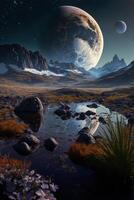 an artists rendering of an alien landscape. . photo