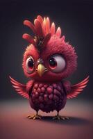 very cute little red bird with big eyes. . photo