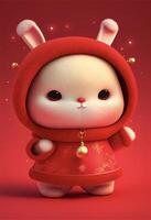 very cute little bunny dressed in a red outfit. . photo