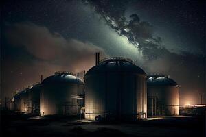 group of tanks sitting next to each other under a night sky. . photo