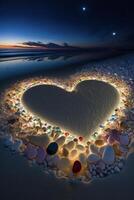 heart made out of stones on a beach. . photo