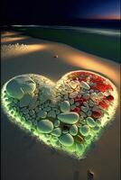 corazón hecho fuera de piedras en un playa. generativo ai. foto
