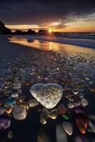 heart shaped object sitting on top of a sandy beach. . photo