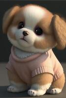 brown and white dog wearing a pink sweater. . photo