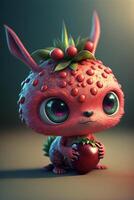 close up of a small animal with a strawberry on its head. generative ai. photo
