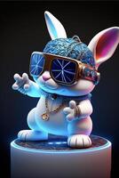 close up of a statue of a bunny wearing sunglasses. . photo