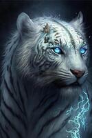 close up of a white tiger with blue eyes. . photo