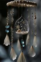 close up of a wind chime. . photo