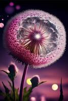 close up of a dandelion with bubbles in the background. . photo