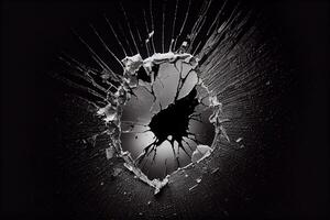 black and white photo of a bullet hole. .