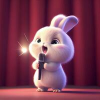 cartoon rabbit singing into a microphone. generative ai. photo