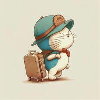 cartoon cat wearing a hat and holding a suitcase. . photo