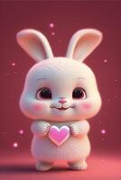 cartoon bunny holding a heart in its paws. generative ai. photo