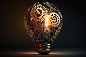 a lightbulb with gears and cogs inside, representing the idea of technological innovation. photo