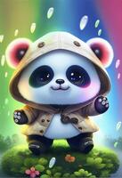 painting of a panda bear in a raincoat. . photo