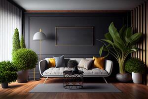 Modern home interior background, wall mockup . photo