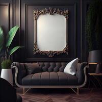 mockup poster frame in modern interior background, living room, Art Deco style . photo
