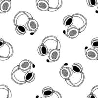 Headphones seamless vector pattern. Modern gadget for games, music, DJ, stream. Device with a microphone, headset. Simple doodle, lineart. Cartoon background for wrapping paper, packaging, prints, web