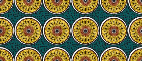 African ethnic traditional green pattern. seamless beautiful Kitenge, chitenge,Ankara style. fashion design in colorful. Geometric circle abstract motif. Floral Ankara prints, African wax prints vector