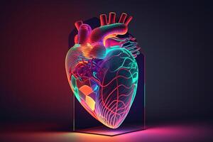 a three-dimensional, neon-lit heart with vibrant colors and a pulsating beat. photo