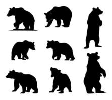 set of bear silhouettes on isolated background vector