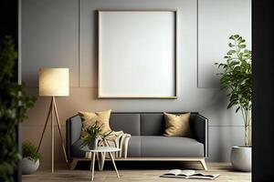 Mockup poster frame on the wall of living room. Luxurious apartment background with contemporary design. Modern interior design . AI Generated photo
