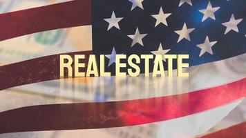 The gold text real estate on Usa flag for business concept 3d rendering photo