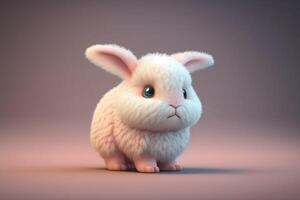 a cute 3D cartoon rabbit, with a fluffy white tail, pink nose, and long ears. photo