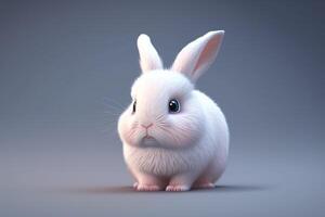 a cute 3D cartoon rabbit, with a fluffy white tail, pink nose, and long ears. photo