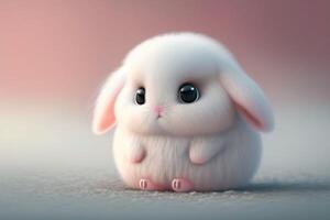 a cute 3D cartoon rabbit, with a fluffy white tail, pink nose, and long ears. photo